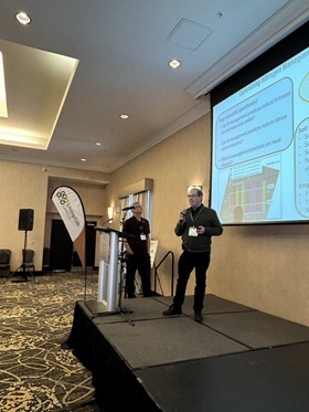 At the Living Lab co-development workshop: Five-minute rapid-fire updates are underway, here with Craig Drury and David Pelster, AAFC, commenting on the nitrogen trials.