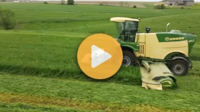 Mowing first-cutting alfalfa with a Krone Big M 450