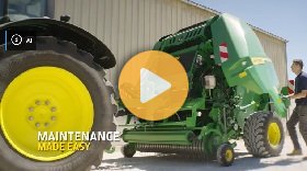 John Deere Round Baler in straw. Easy to operate and high bale density.